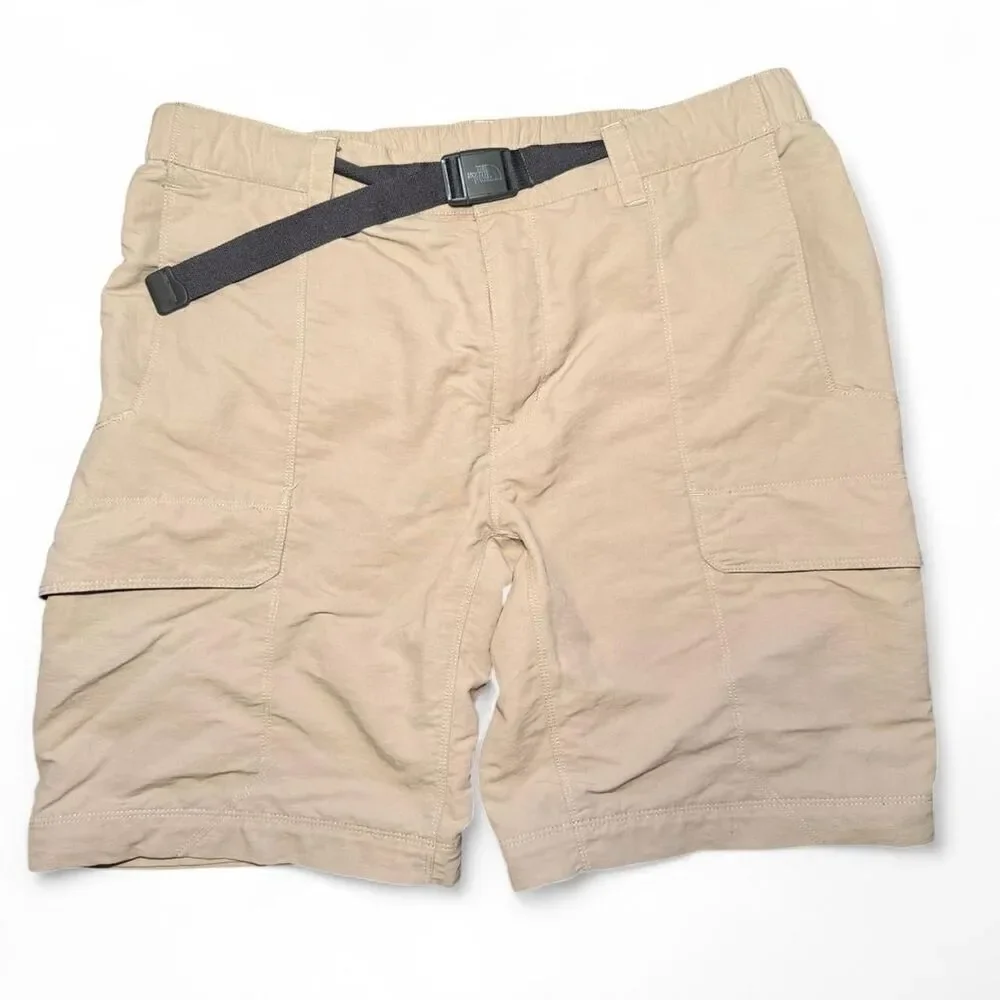 The North Face Men's Tan Nylon Cargo Hiking Shorts built-in adjustable belt Sz L
